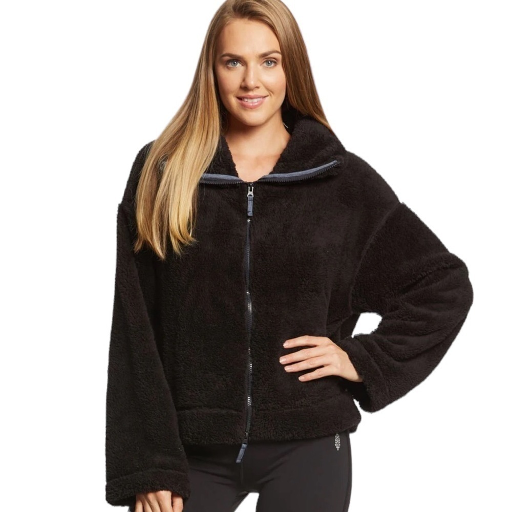 Free‎ People Dazed Hi Neck Zip Sherpa Jacket Black Large - Picture 6 of 16